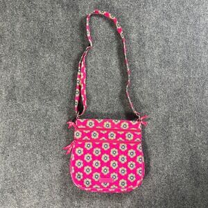 Vera Bradley Pink Floral Quilted Crossbody Bag Purse Triple Zip